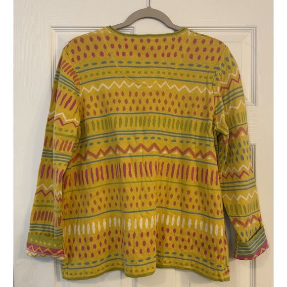 Gudrun Sjödén Size M Cardigan Yellow Pink Green Cottagecore Feminine Lightweight - Picture 2 of 11